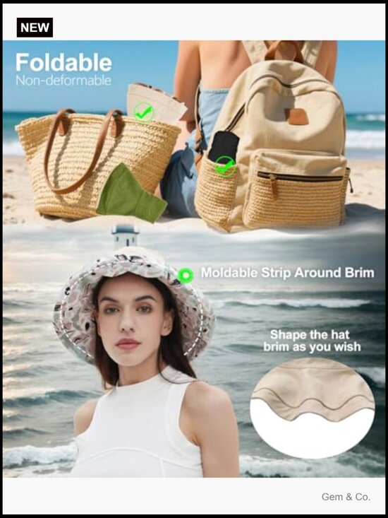 100% Cotton Wide Brim Sun Hat UPF 50+ Packable Bucket Hat Travel Beach Gardening
